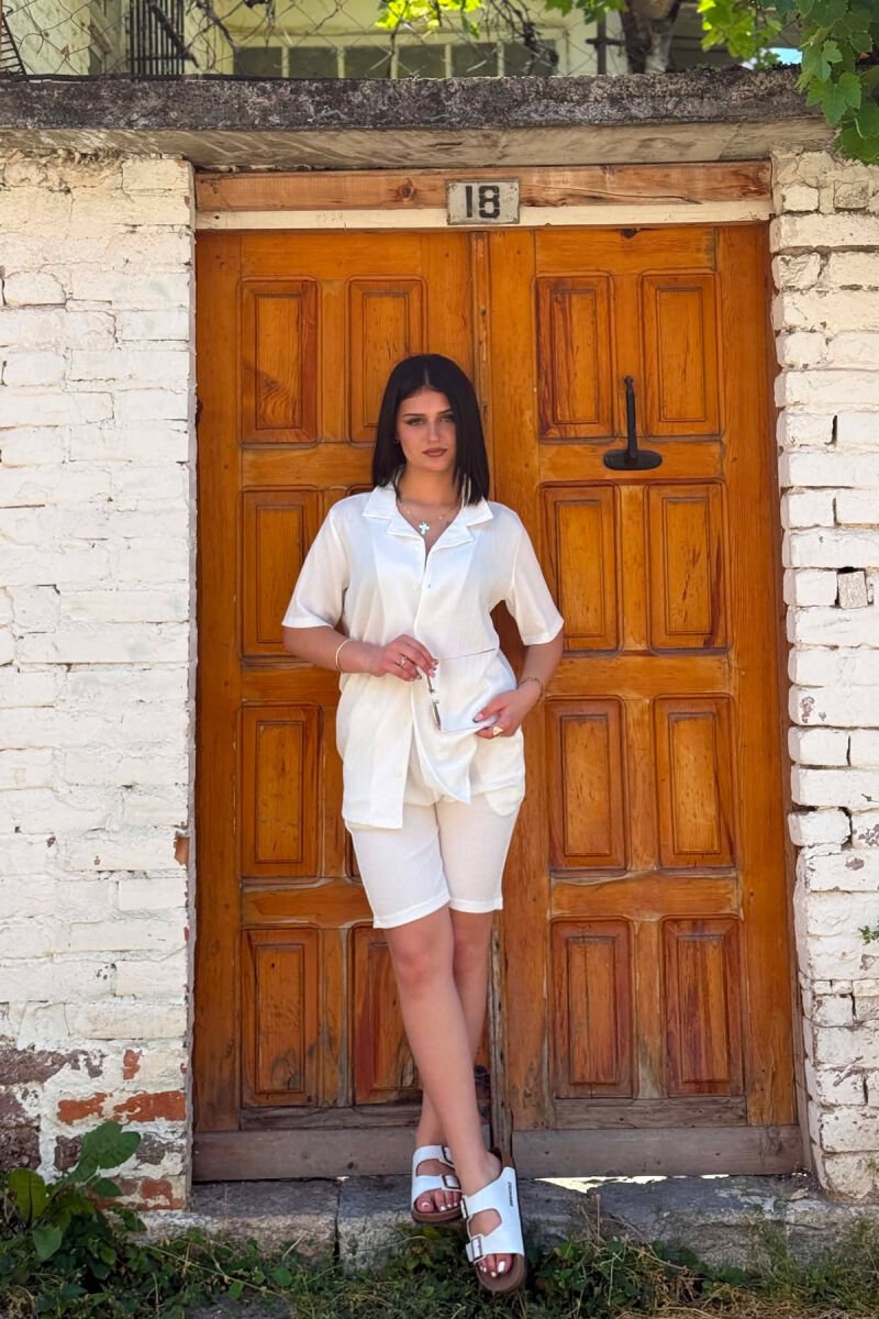 ONE COLOR SHORT SLEEVE SHIRT + SHORTS WOMAN SET WHITE-E BARDHE - 3