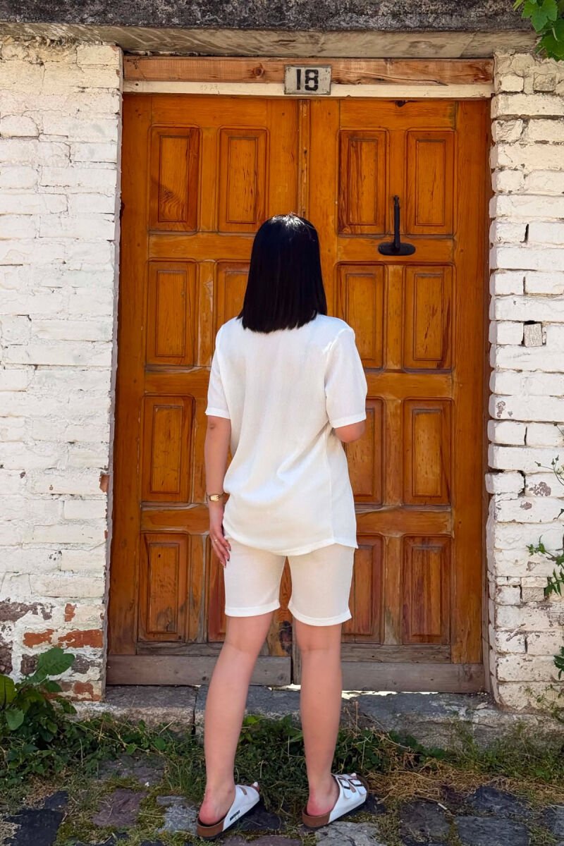 ONE COLOR SHORT SLEEVE SHIRT + SHORTS WOMAN SET WHITE-E BARDHE - 4