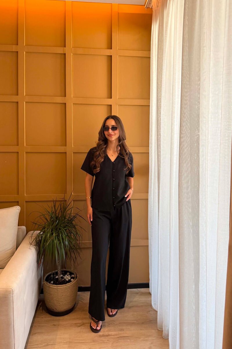 ONE COLOR SHORT SLEEVE SHIRT + TROUSERS WOMAN SET BLACK/ E ZEZE - 2