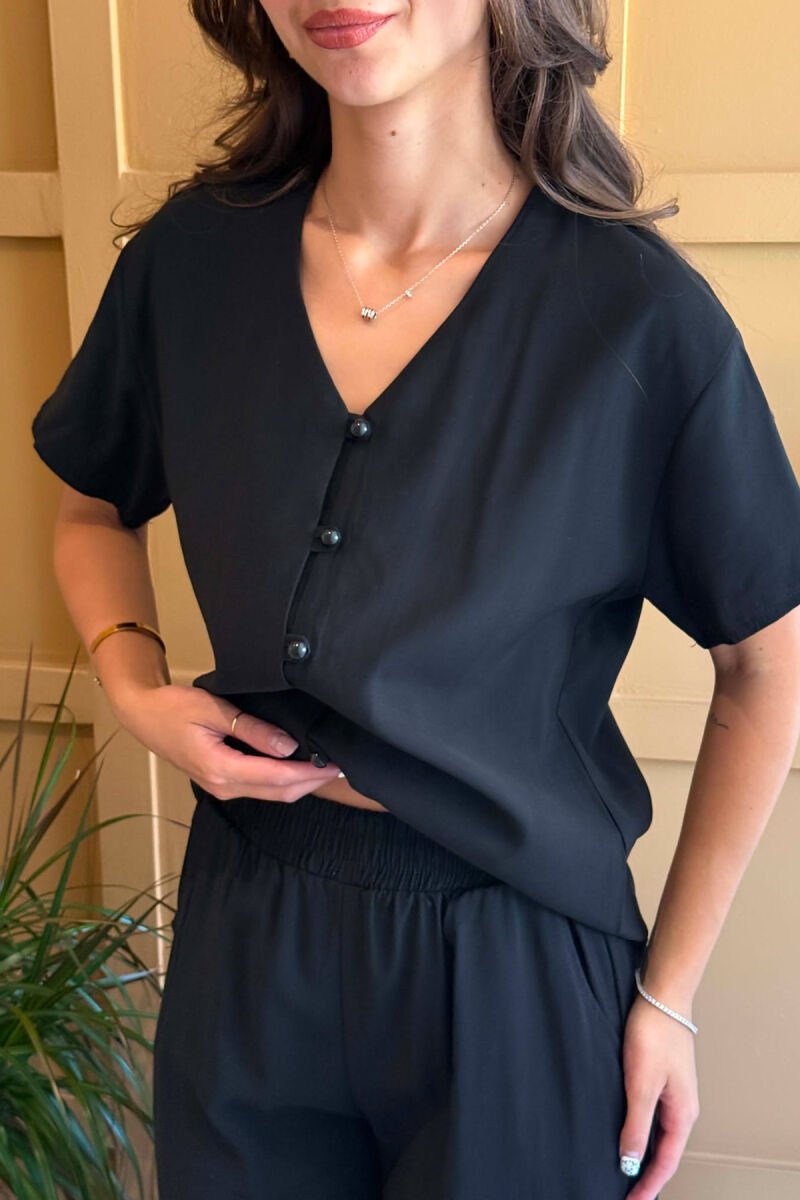 ONE COLOR SHORT SLEEVE SHIRT + TROUSERS WOMAN SET BLACK/ E ZEZE - 5