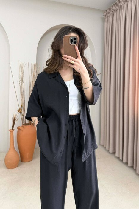 ONE COLOR SHORT SLEEVE SHIRT + TROUSERS WOMAN SET BLACK/ E ZEZE - 4