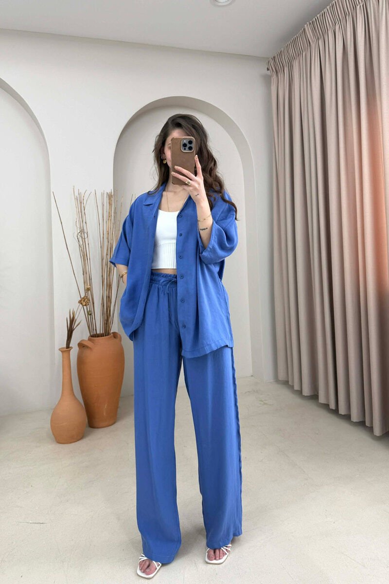 ONE COLOR SHORT SLEEVE SHIRT + TROUSERS WOMAN SET BLUE/BLU - 2