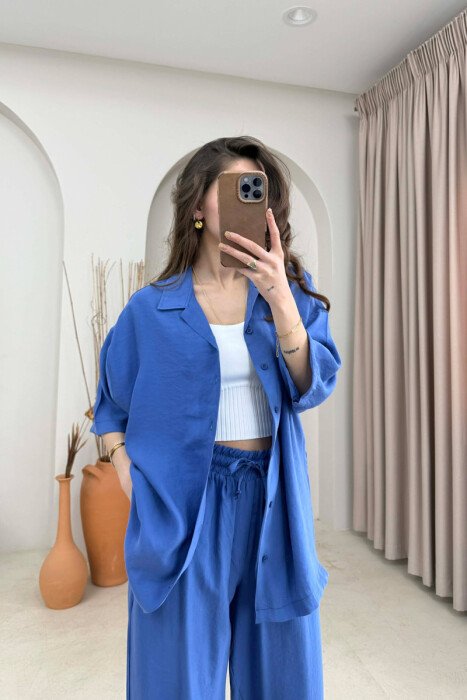 ONE COLOR SHORT SLEEVE SHIRT + TROUSERS WOMAN SET BLUE/BLU - 3