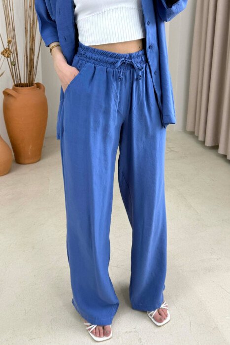 ONE COLOR SHORT SLEEVE SHIRT + TROUSERS WOMAN SET BLUE/BLU - 4
