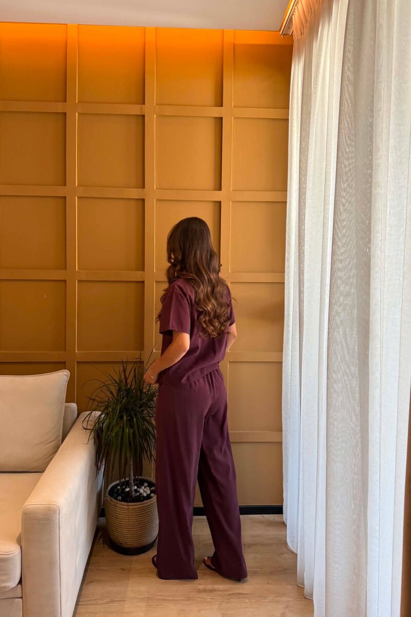 ONE COLOR SHORT SLEEVE SHIRT + TROUSERS WOMAN SET BURGUNDY/VISHNJE - 4