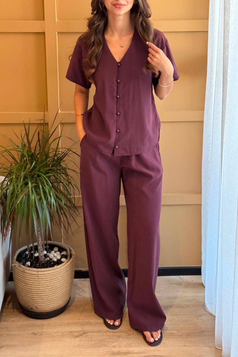 ONE COLOR SHORT SLEEVE SHIRT + TROUSERS WOMAN SET BURGUNDY/VISHNJE - 5