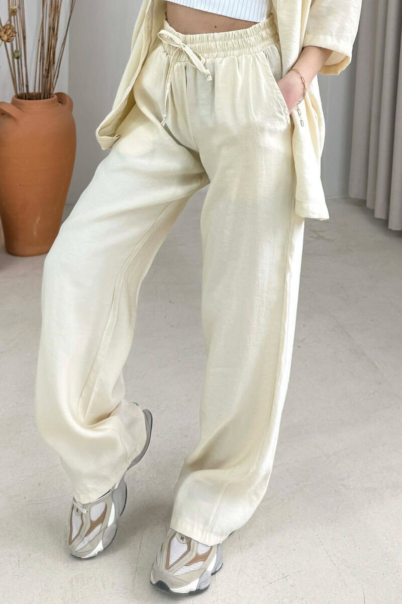 ONE COLOR SHORT SLEEVE SHIRT + TROUSERS WOMAN SET CREAM/KREM - 3
