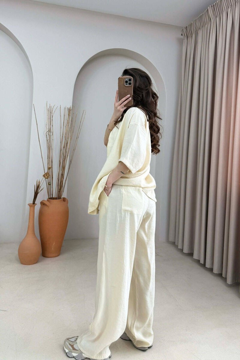 ONE COLOR SHORT SLEEVE SHIRT + TROUSERS WOMAN SET CREAM/KREM - 4