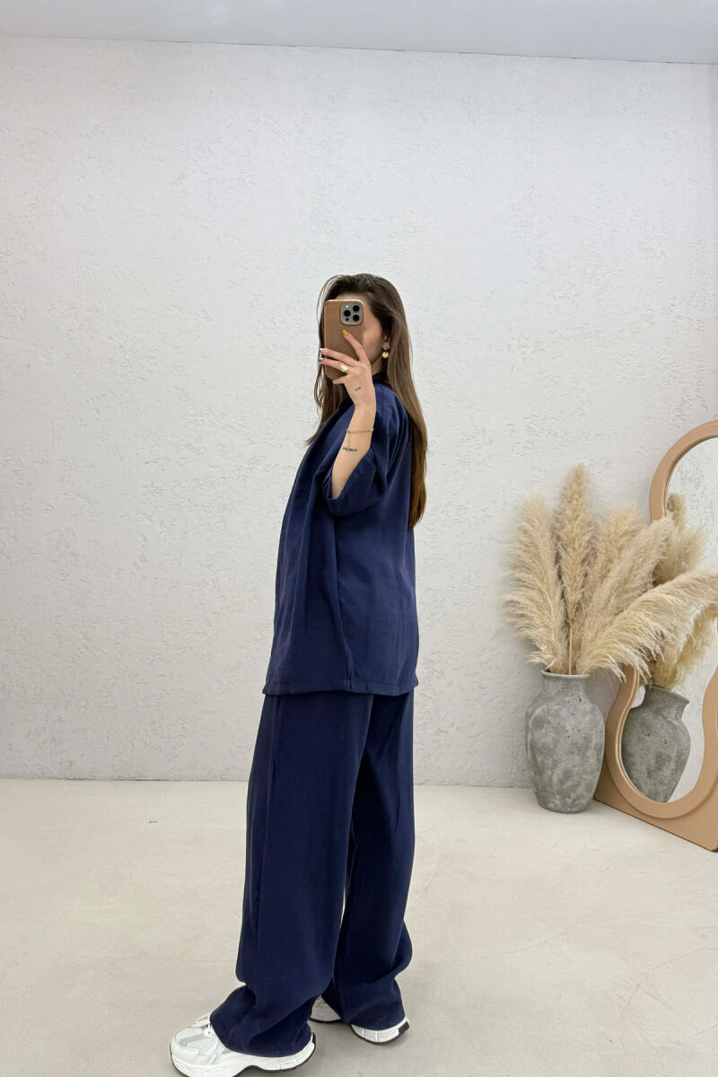 ONE COLOR SHORT SLEEVE SHIRT + TROUSERS WOMAN SET DARK BLUE/BEE - 3