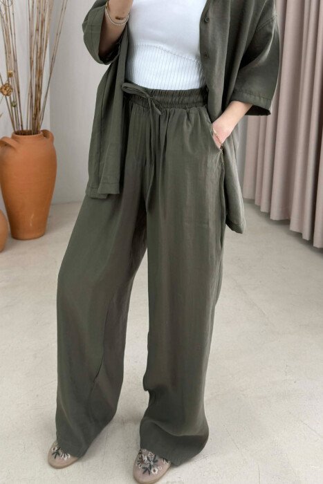 ONE COLOR SHORT SLEEVE SHIRT + TROUSERS WOMAN SET GREEN/JESHILE - 3