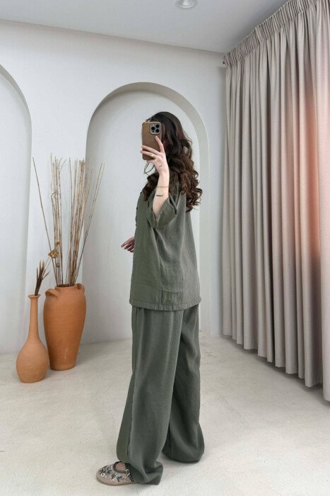 ONE COLOR SHORT SLEEVE SHIRT + TROUSERS WOMAN SET GREEN/JESHILE - 4