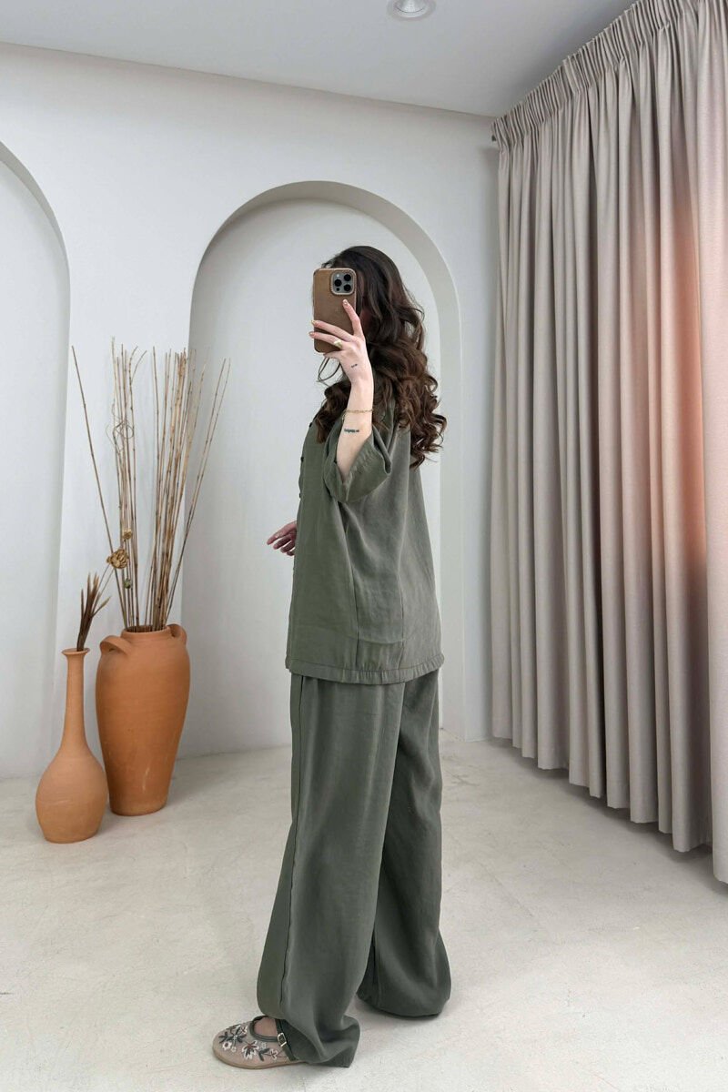 ONE COLOR SHORT SLEEVE SHIRT + TROUSERS WOMAN SET GREEN/JESHILE - 4