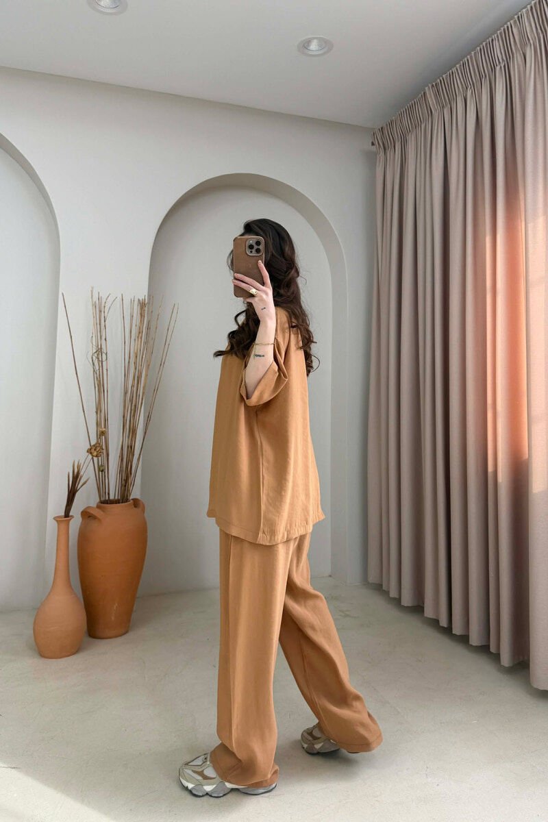 ONE COLOR SHORT SLEEVE SHIRT + TROUSERS WOMAN SET LIGHT BROWN/KAZB - 4