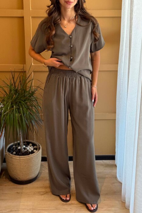 ONE COLOR SHORT SLEEVE SHIRT + TROUSERS WOMAN SET OLIVE/ULLI - 3