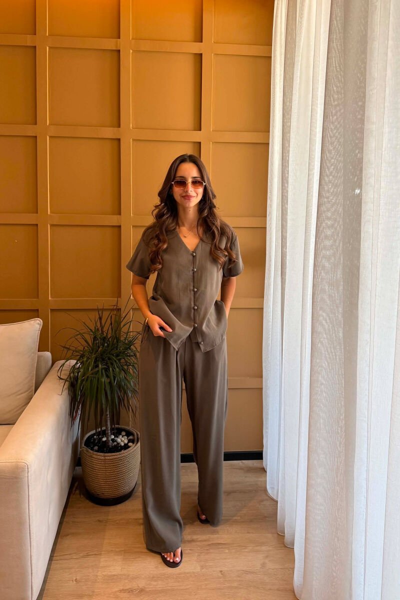 ONE COLOR SHORT SLEEVE SHIRT + TROUSERS WOMAN SET OLIVE/ULLI - 5