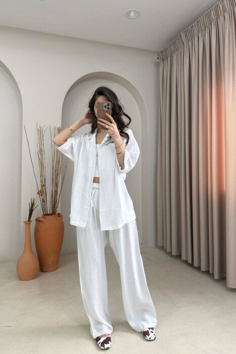 ONE COLOR SHORT SLEEVE SHIRT + TROUSERS WOMAN SET WHITE-E BARDHE 