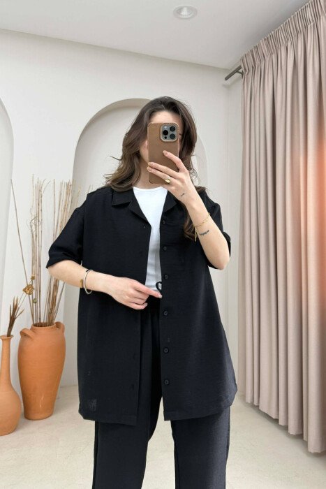 ONE COLOR SHORT SLEEVE SHIRT+ TROUSERS WOMEN SET BLACK/ E ZEZE - 2