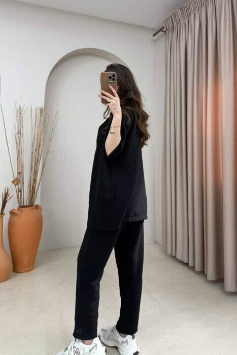 ONE COLOR SHORT SLEEVE SHIRT+ TROUSERS WOMEN SET BLACK/ E ZEZE - 4