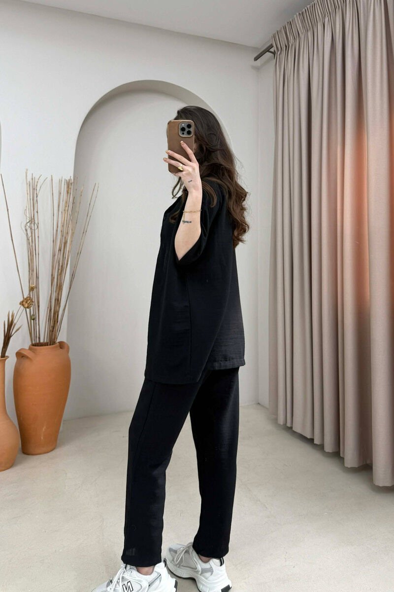 ONE COLOR SHORT SLEEVE SHIRT+ TROUSERS WOMEN SET BLACK/ E ZEZE - 4