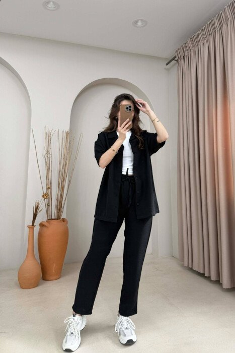 ONE COLOR SHORT SLEEVE SHIRT+ TROUSERS WOMEN SET BLACK/ E ZEZE 
