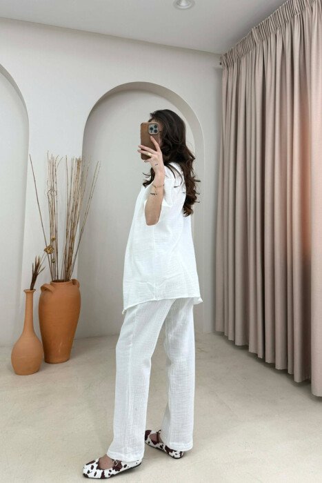 ONE COLOR SHORT SLEEVE SHIRT+ TROUSERS WOMEN SET WHITE-E BARDHE - 4