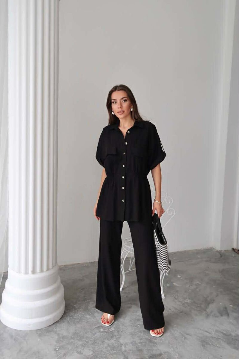 ONE COLOR SHORT SLEEVE SHIRT+TROUSERS WOMEN SET BLACK/ E ZEZE - 1