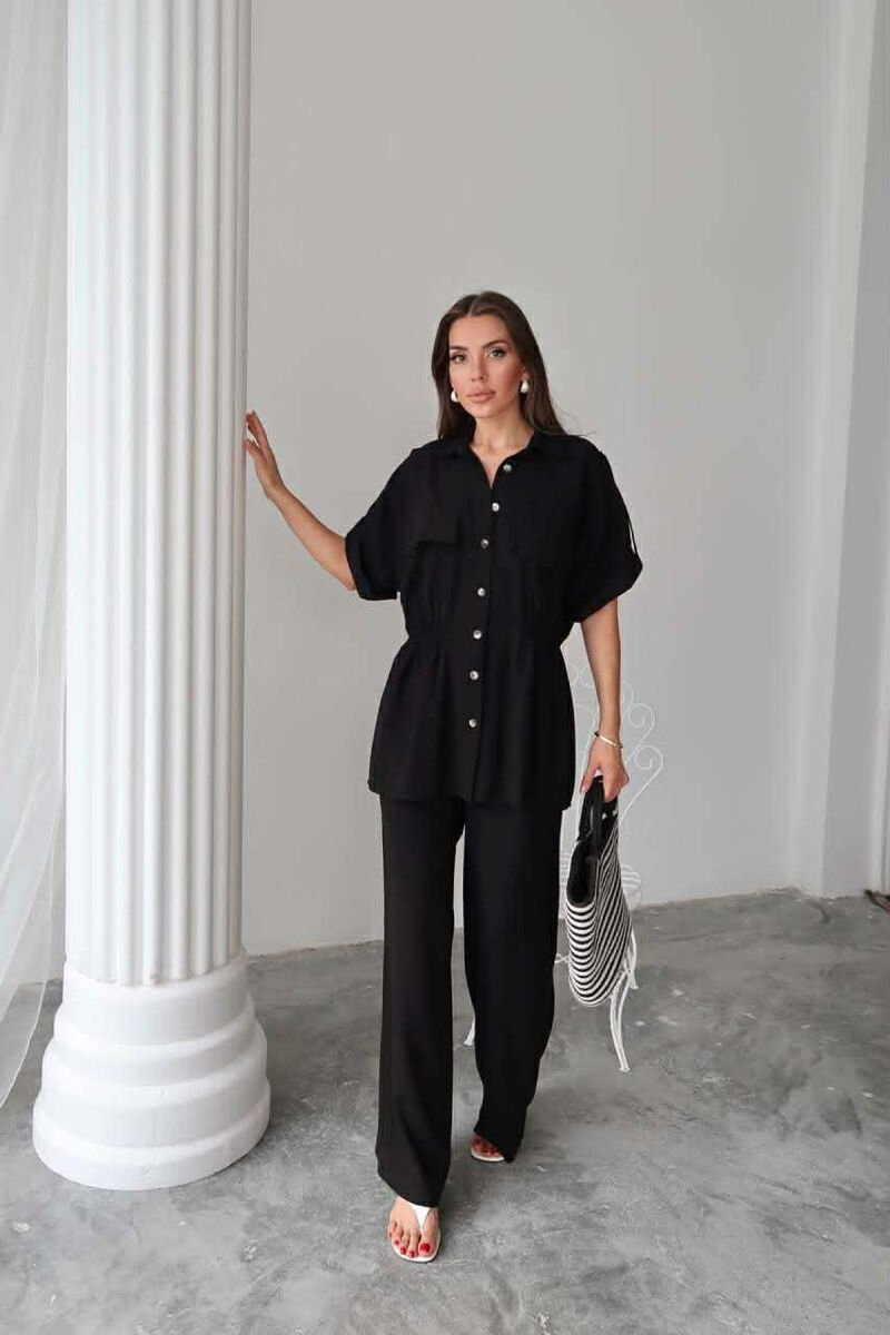 ONE COLOR SHORT SLEEVE SHIRT+TROUSERS WOMEN SET BLACK/ E ZEZE - 2