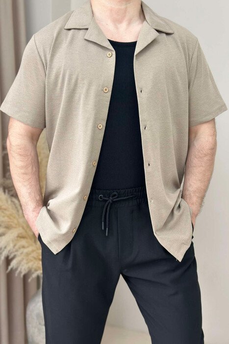 ONE COLOR SHORT SLEEVE SIMPLE MEN SHIRT BEIGE/BEZHE 