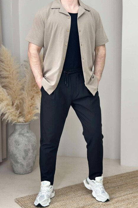 ONE COLOR SHORT SLEEVE SIMPLE MEN SHIRT BEIGE/BEZHE - 4