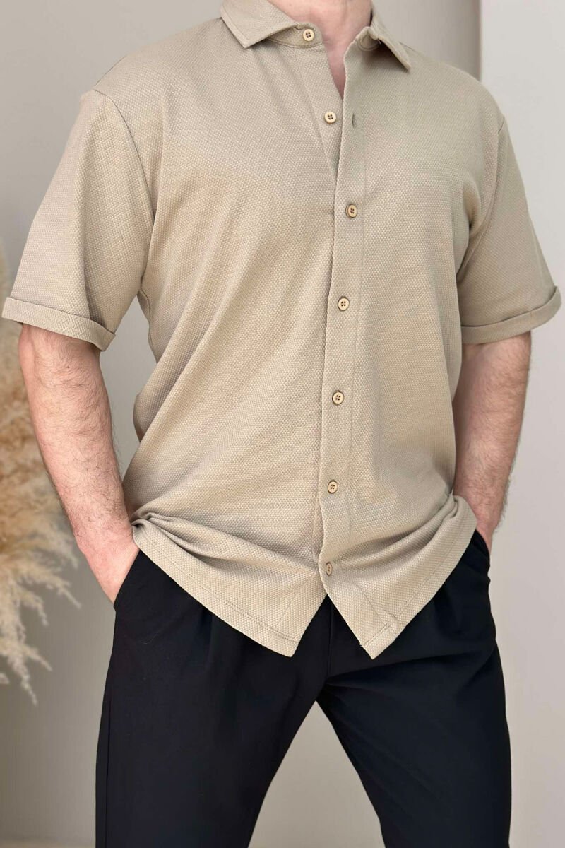ONE COLOR SHORT SLEEVE SIMPLE MEN SHIRT BEIGE/BEZHE - 5