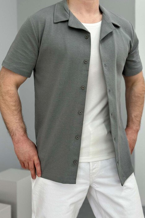 ONE COLOR SHORT SLEEVE SIMPLE MEN SHIRT GREY/GRI 
