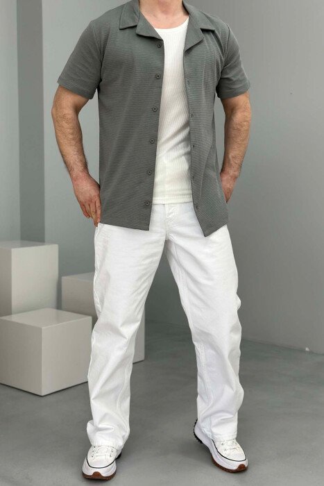 ONE COLOR SHORT SLEEVE SIMPLE MEN SHIRT GREY/GRI - 3
