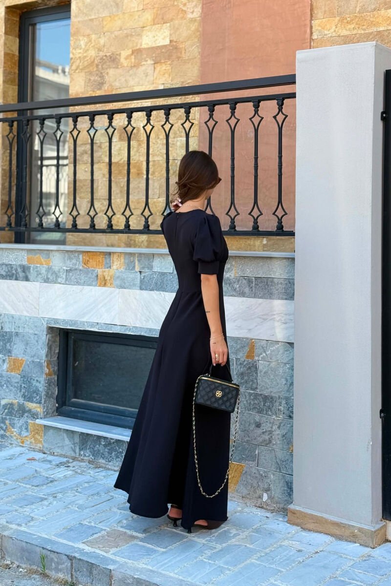 ONE COLOR SHORT SLEEVE V NECK WOMEN DRESS BLACK/ E ZEZE - 2