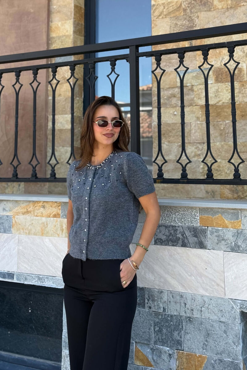 ONE COLOR SHORT SLEEVE WOMAN CARDIGAN GREY/GRI - 2