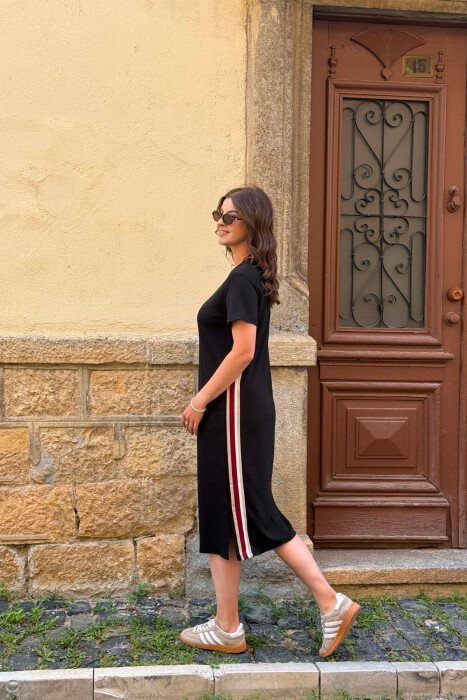 ONE COLOR SHORT SLEEVE WOMAN DRESS BLACK/ E ZEZE - 4