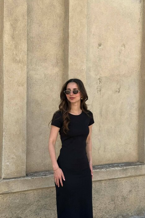 ONE COLOR SHORT SLEEVE WOMAN DRESS BLACK/ E ZEZE - 5