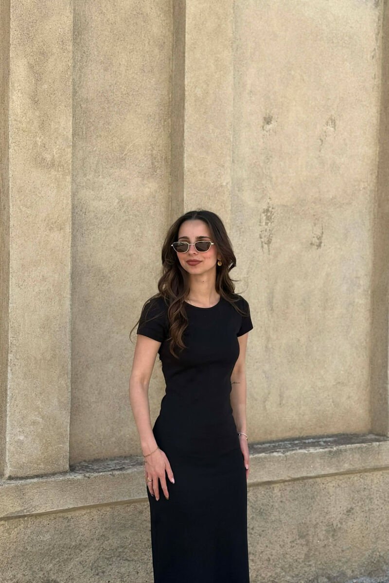 ONE COLOR SHORT SLEEVE WOMAN DRESS BLACK/ E ZEZE - 5