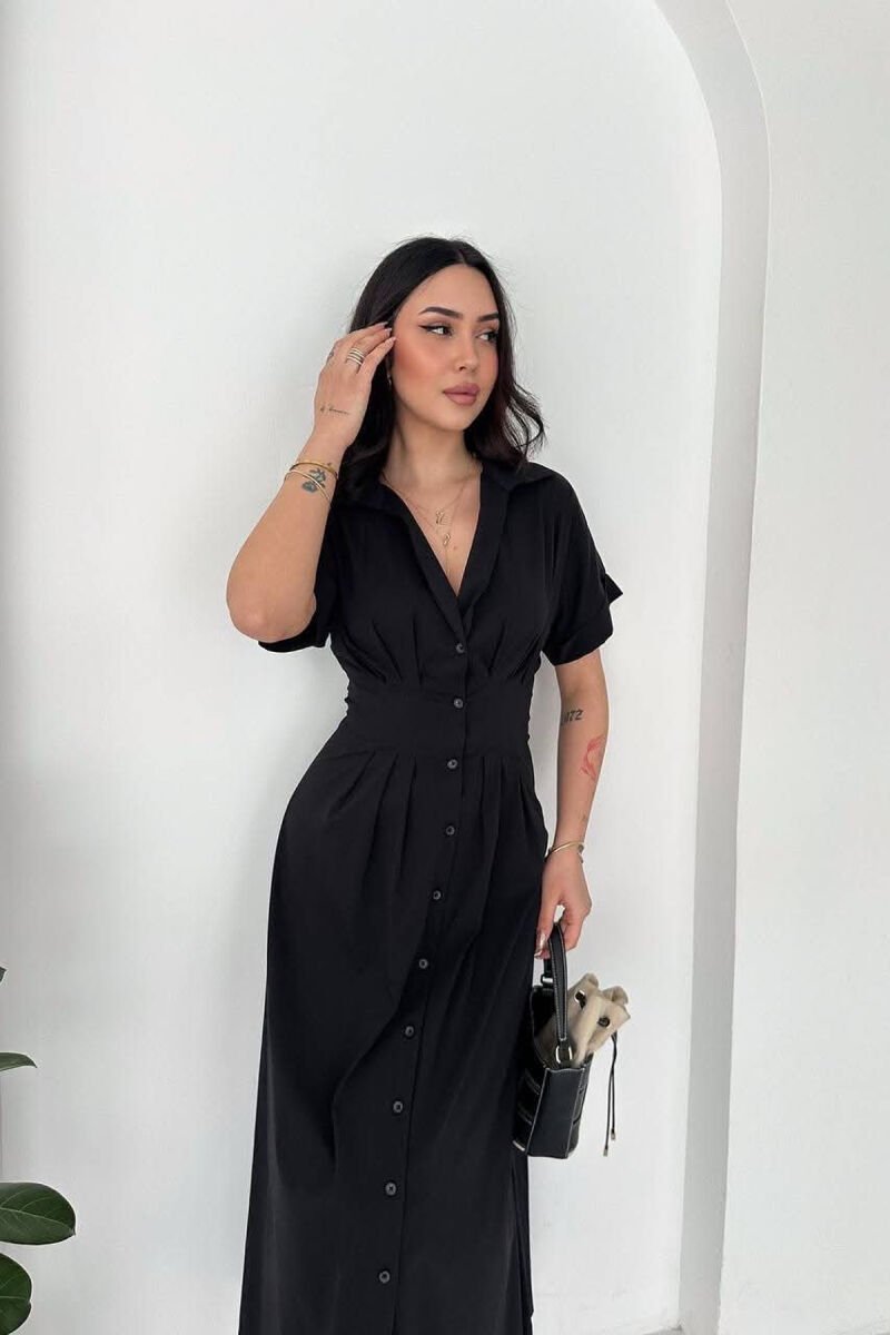 ONE COLOR SHORT SLEEVE WOMAN DRESS BLACK/ E ZEZE - 3