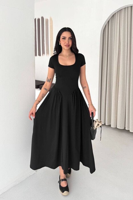ONE COLOR SHORT SLEEVE WOMAN DRESS BLACK/ E ZEZE - 1