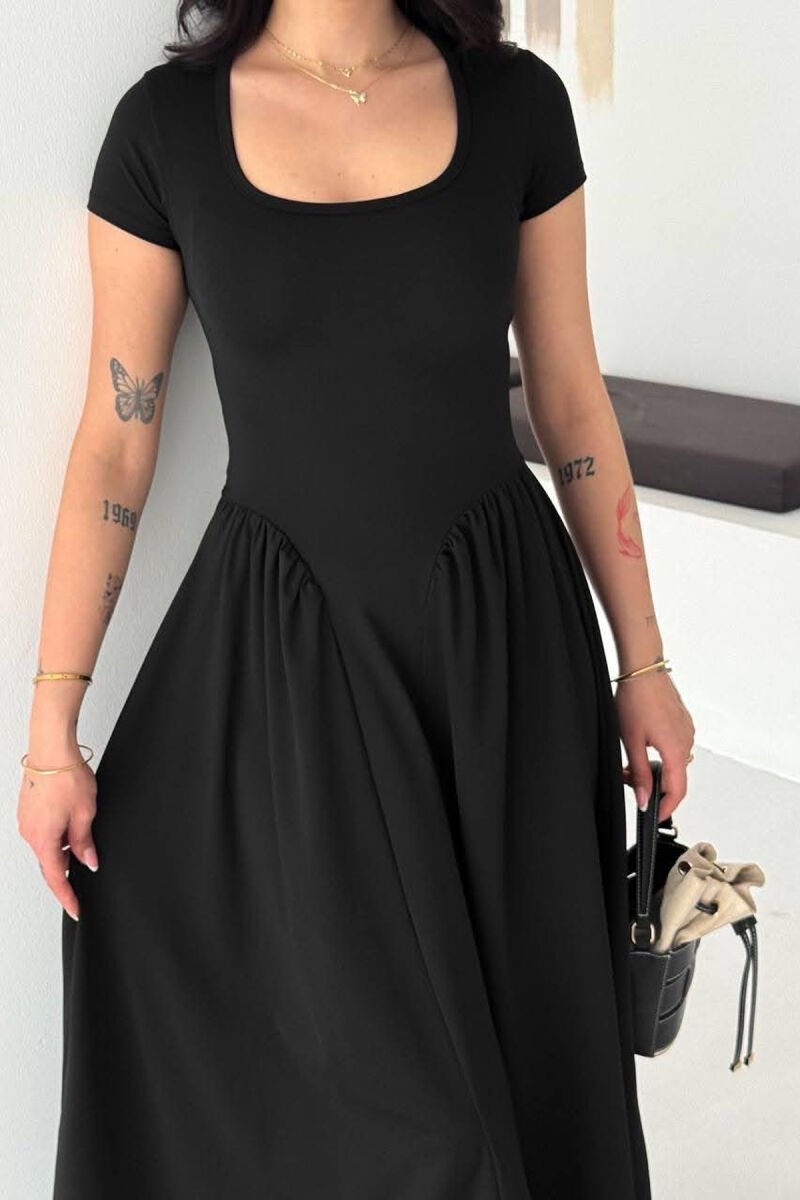 ONE COLOR SHORT SLEEVE WOMAN DRESS BLACK/ E ZEZE - 5