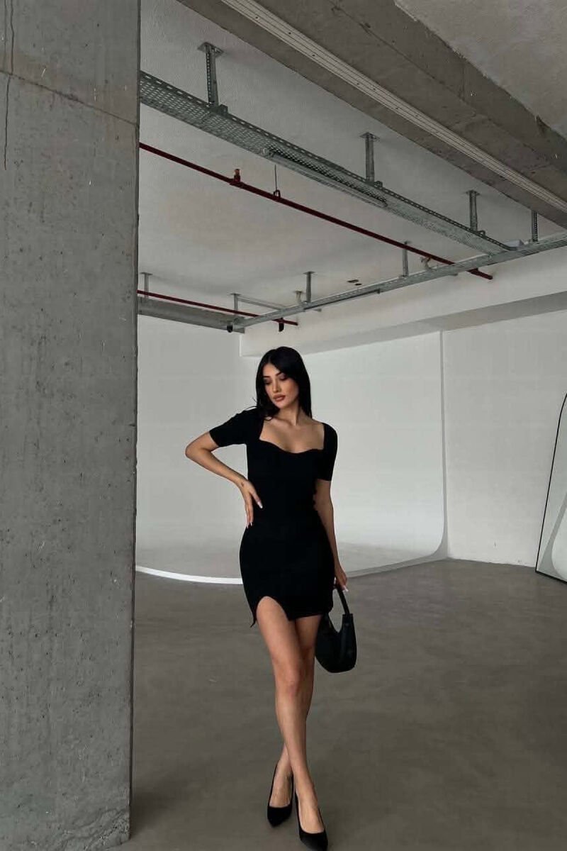 ONE COLOR SHORT SLEEVE WOMAN DRESS BLACK/ E ZEZE - 1