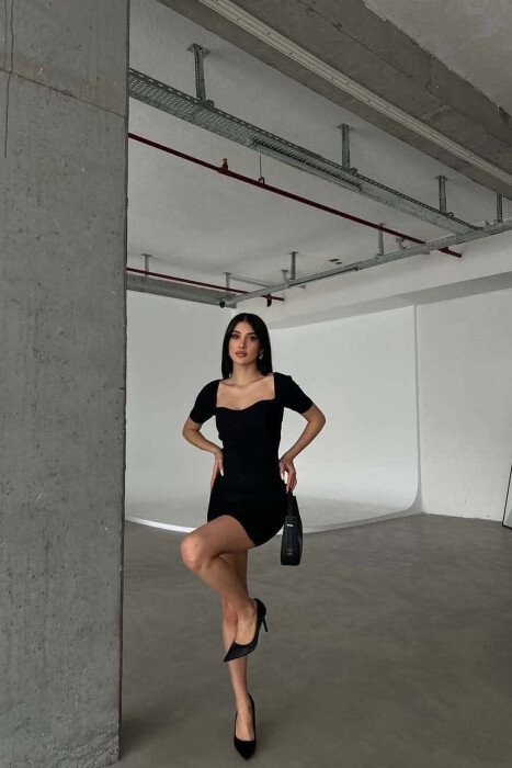 ONE COLOR SHORT SLEEVE WOMAN DRESS BLACK/ E ZEZE - 4