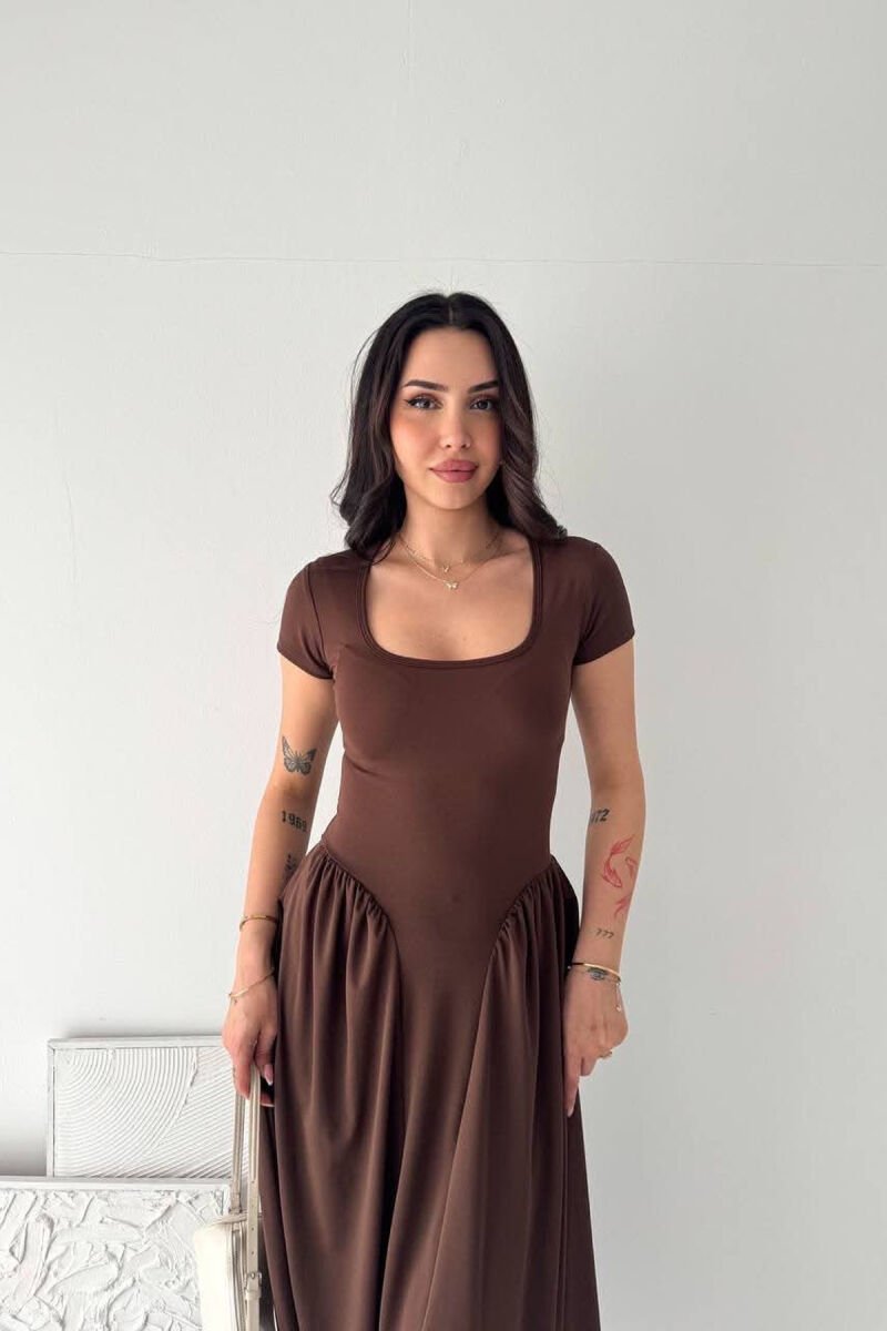 ONE COLOR SHORT SLEEVE WOMAN DRESS BROWN/KAFE - 4