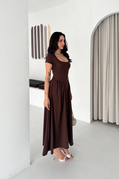 ONE COLOR SHORT SLEEVE WOMAN DRESS BROWN/KAFE - 6