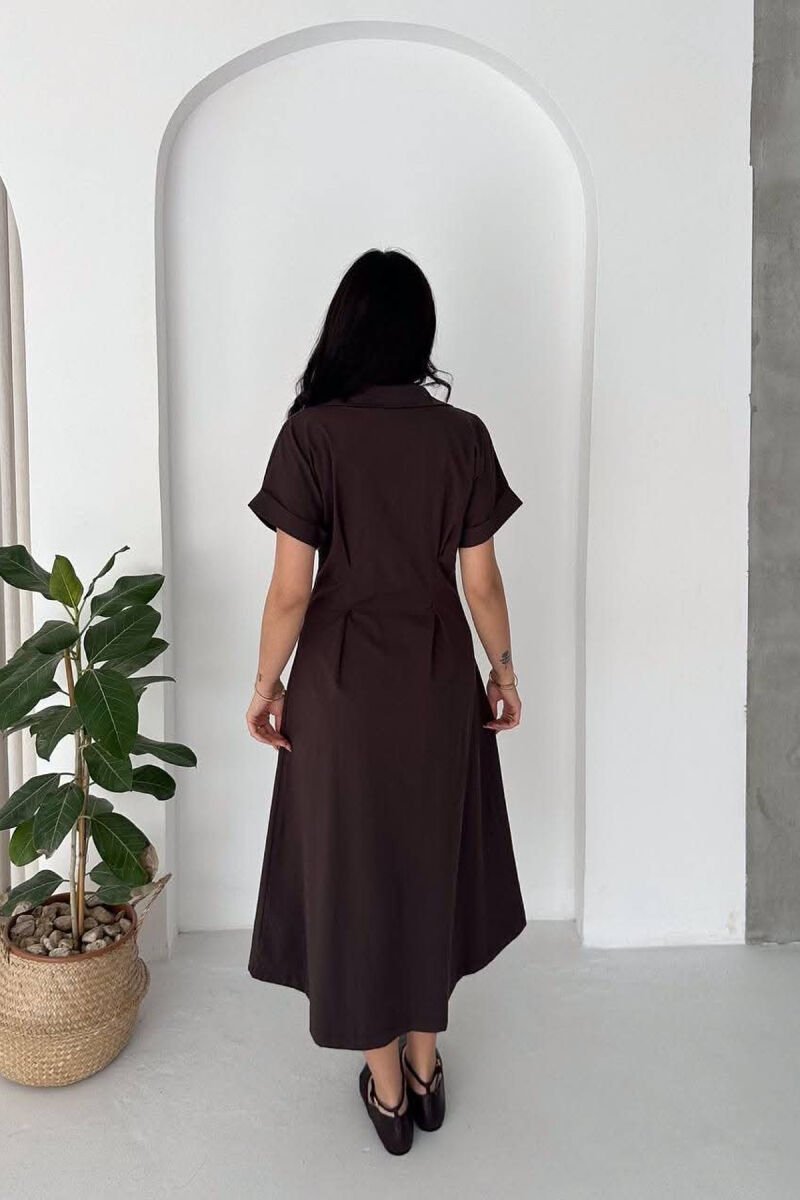 ONE COLOR SHORT SLEEVE WOMAN DRESS BROWN/KAFE - 3