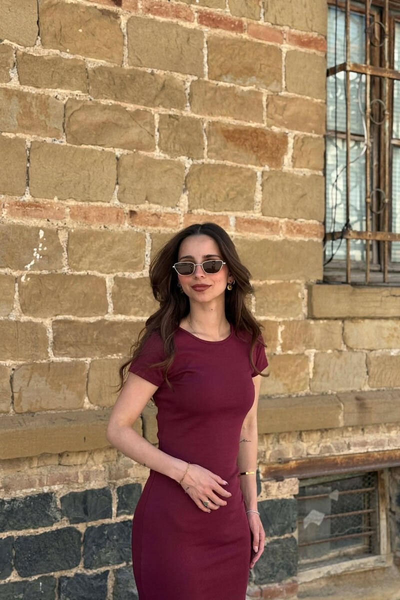 ONE COLOR SHORT SLEEVE WOMAN DRESS BURGUNDY/VISHNJE - 5