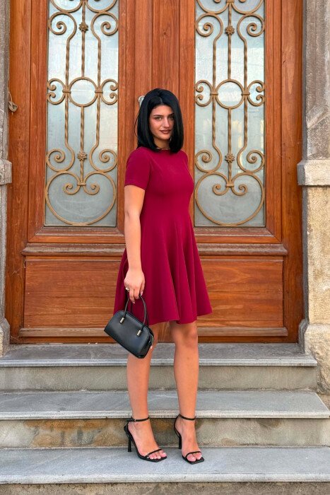 ONE COLOR SHORT SLEEVE WOMAN DRESS BURGUNDY/VISHNJE - 3