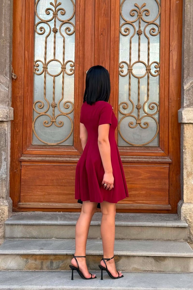 ONE COLOR SHORT SLEEVE WOMAN DRESS BURGUNDY/VISHNJE - 4