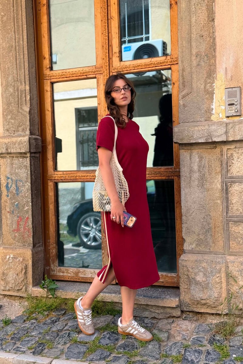 ONE COLOR SHORT SLEEVE WOMAN DRESS BURGUNDY/VISHNJE - 7
