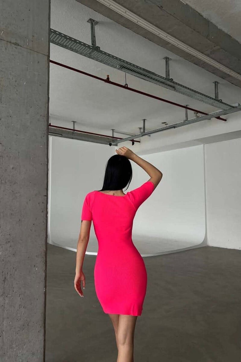 ONE COLOR SHORT SLEEVE WOMAN DRESS FUCHSIA/CIKLAMI - 3